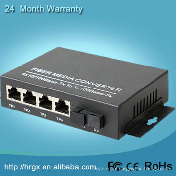 Fábrica fornecer diretamente 10 / 100M 1 fibra 4 ethernet comprimento de onda 1310nm preço conversor de mídia de fibra óptica